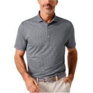 Johnnie-O Men’s Black & White Striped Performance Polo – Size Large